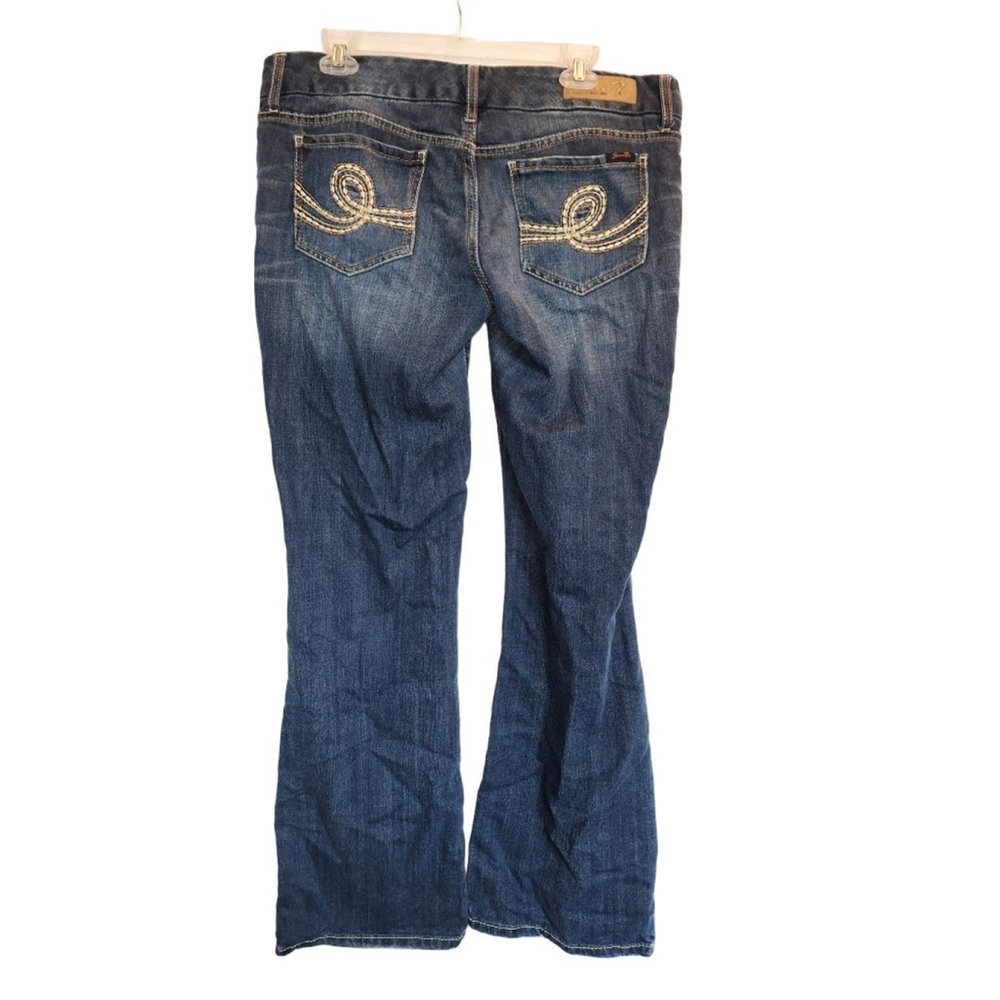 Seven7 Blue Boot Cut Jeans with Gold Stitching Size 32 mid rise cowgirl